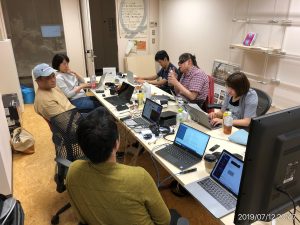 東京ゲームショウ出展に向けた開発ミーティングの様子。